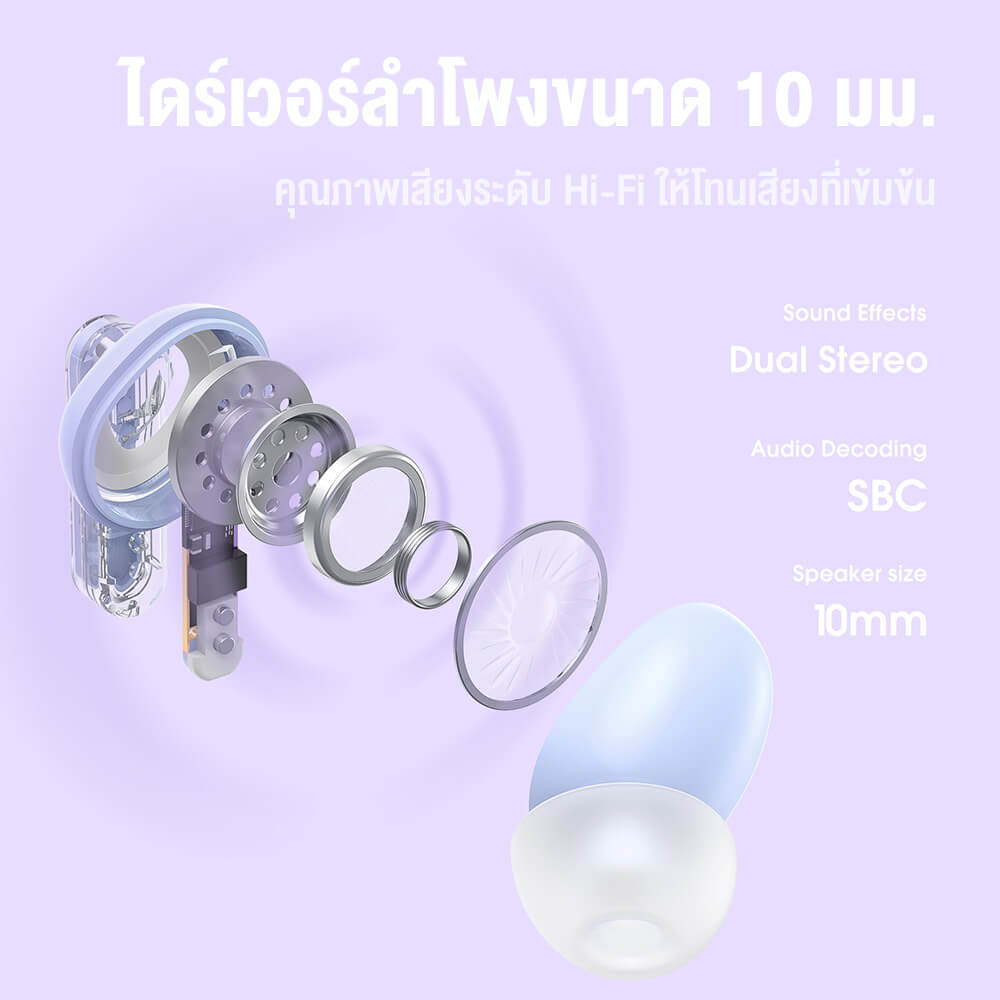 หูฟังเกมมิ่งไร้สาย ONIKUMA T5 IN-EAR BLUETOOTH EARPHONE - สีม่วง_9